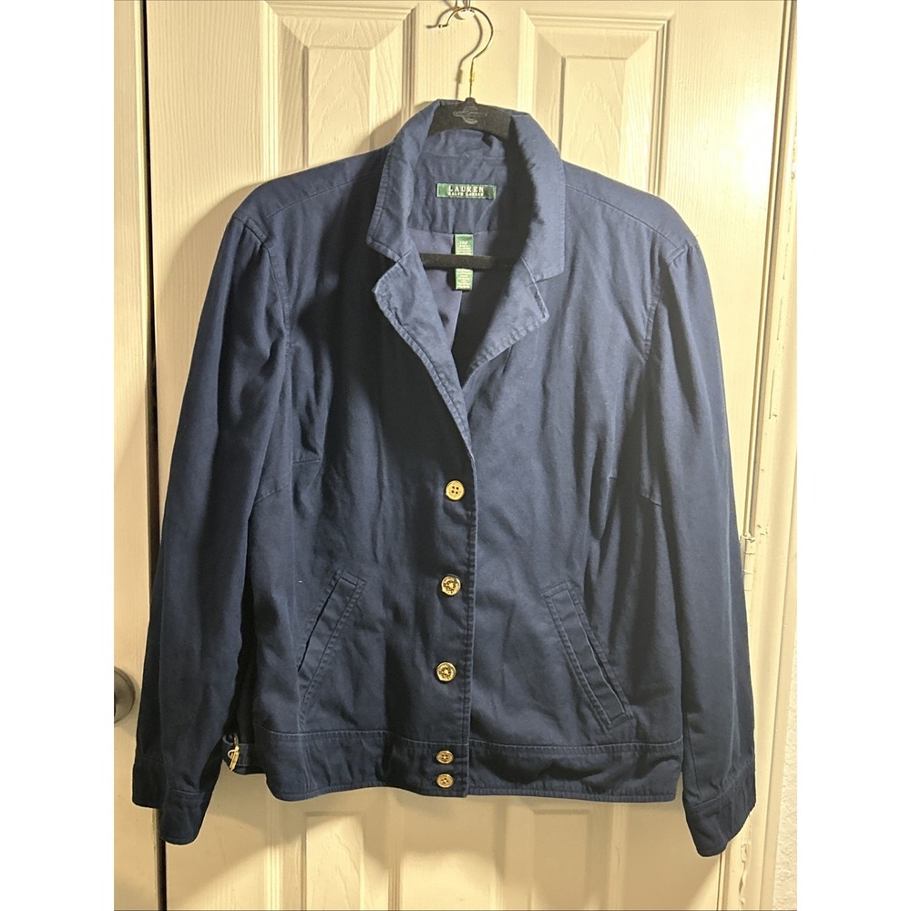 Lauren Ralph Lauren Womens Navy Blue Jacket 14W Gold Buttons Cotton